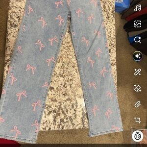 BAMBOO Light Blue Jeans with Pink Bow Design